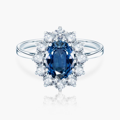 Pierścionek Heart of the Ocean: białe złoto, niebieski szafir